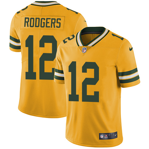 Nike Packers #12 Aaron Rodgers Yellow Men's Stitched NFL Limited Rush Jersey - Click Image to Close